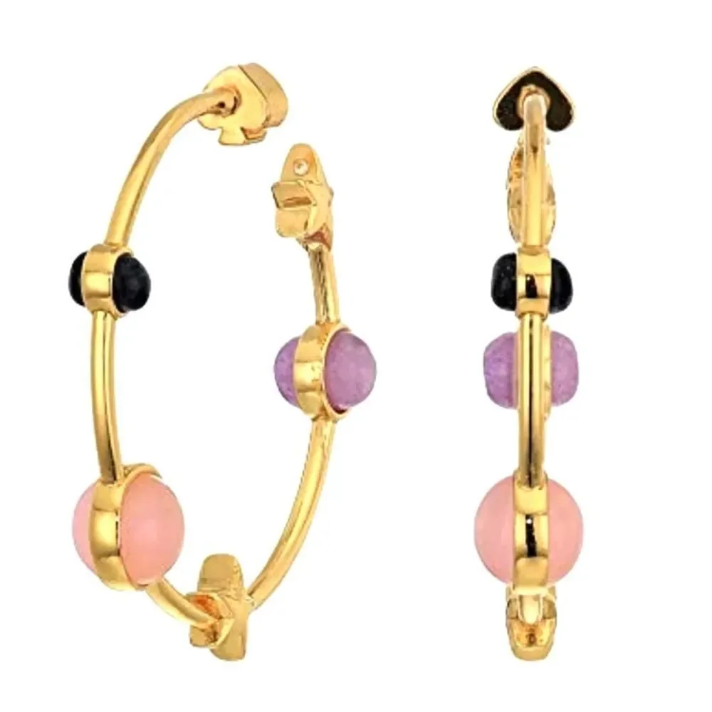 KATE SPADE HOOPS MULTICOLORED STONES 14K GOLD EARRINGS